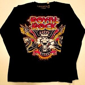 🔥🔥ON SALE Vintage Diesel BLACK Royal Rock Graphic Long Sleeve Shirt Men L Logo
